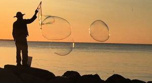 bubbles float over ocean